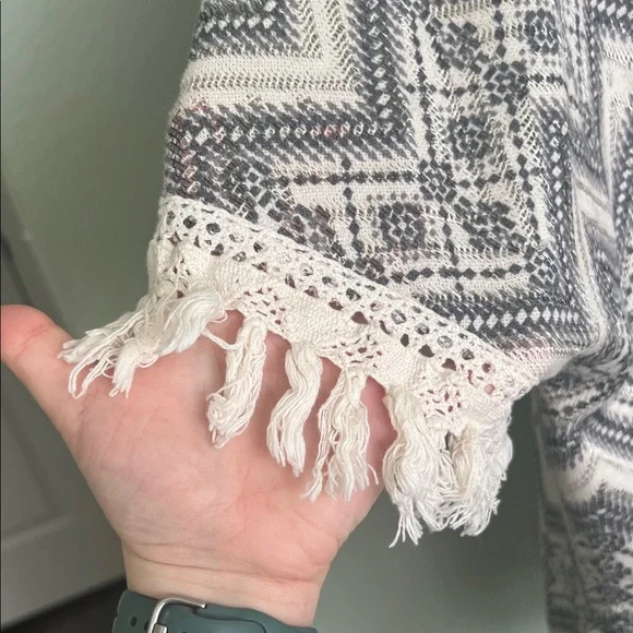 Cato Beige and Black Patterned Knit Poncho Style Sweater - Picture 3 of 6